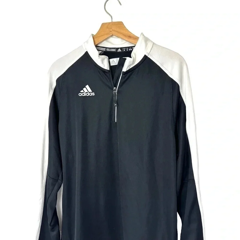 Adidas 1/4 Zip Pullover Size M Black White Climalite‎ Long Sleeve Activewear